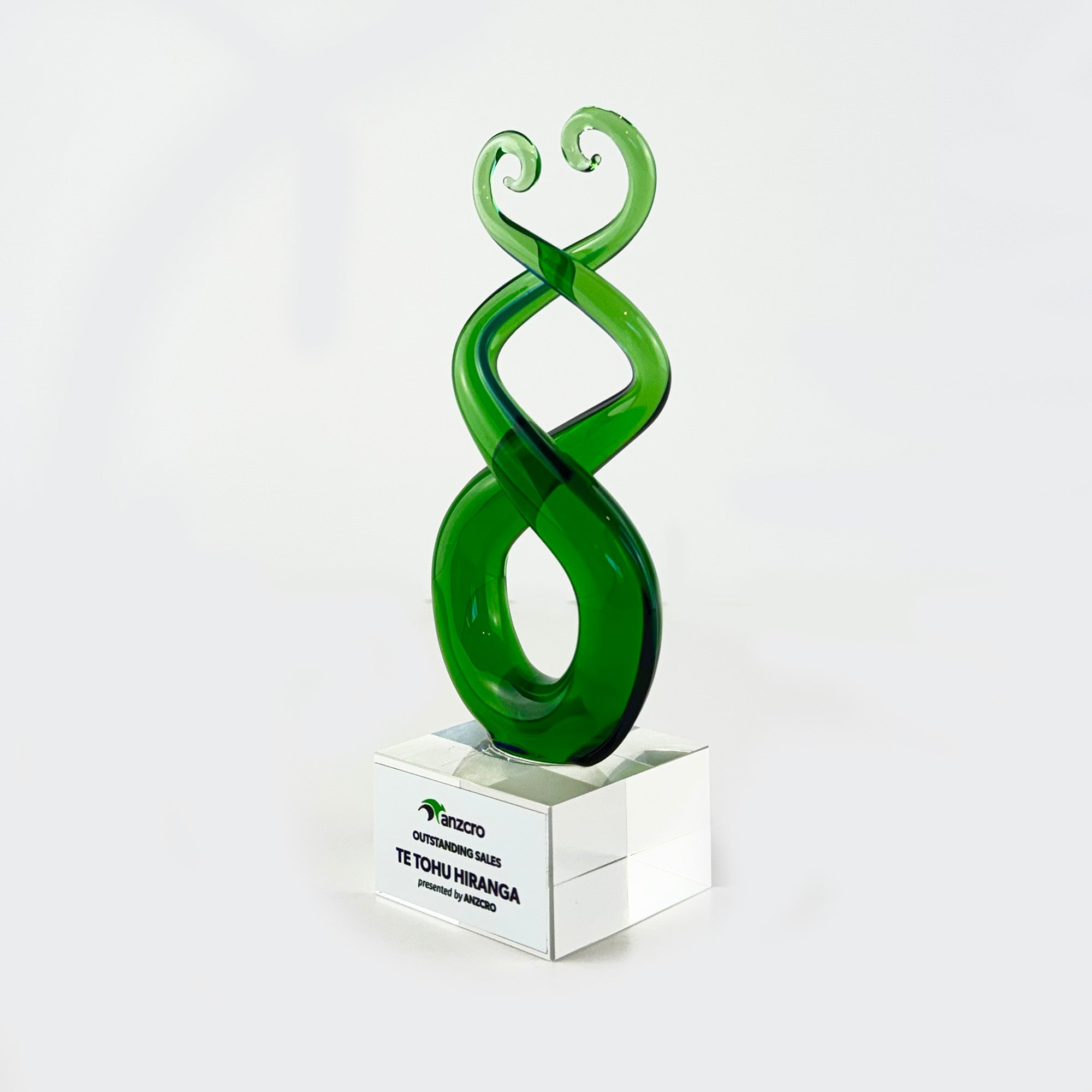 15cm Glass Māori Twist and Koru Ornament or Trophy - ShopNZ