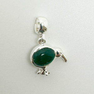 Bead Style Sterling Silver and Greenstone Kiwi Charm