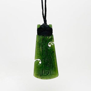 Genuine NZ Greenstone Toki Necklace with Koru and Carving - ShopNZ