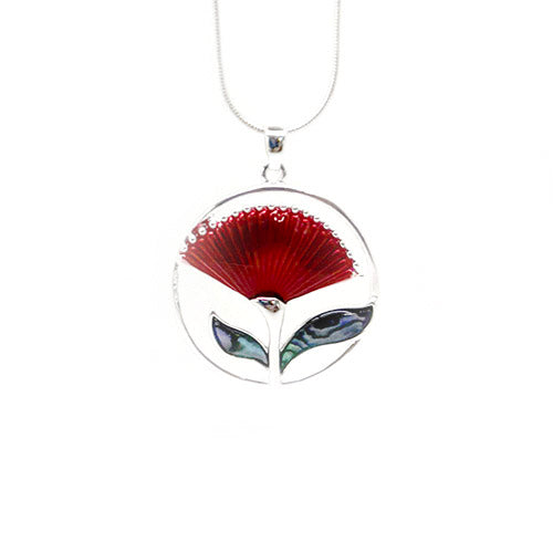 Pretty Silver and Paua Pohutukawa Necklace