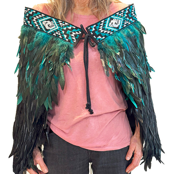 Paua and Black Maori Korowai Cape