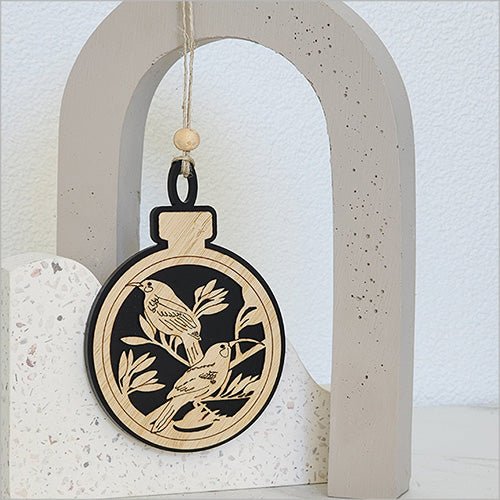 Acrylic and Bamboo Huia Bird Christmas Ornament - ShopNZ