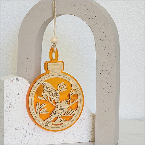 Acrylic and Bamboo Huia Bird Christmas Ornament - ShopNZ