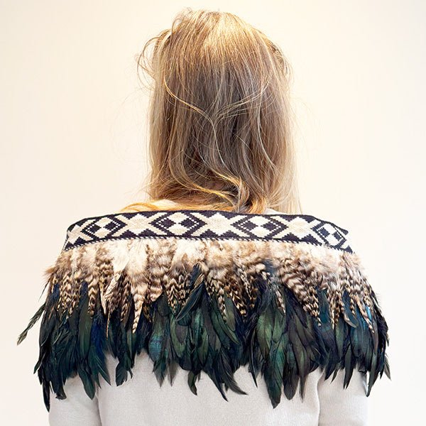 Beautiful Navy and Striped Short Maori Korowai - ShopNZ