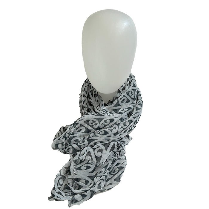Black and White Kowhaiwhai Maori Scarf - ShopNZ