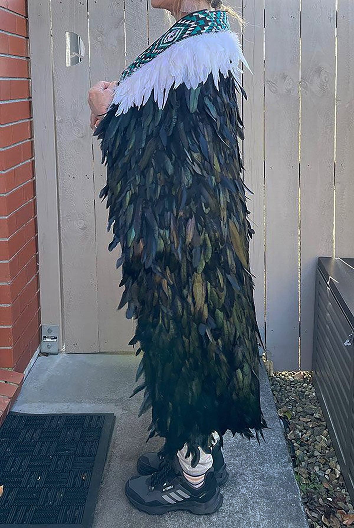 Black Maori Korowai Feather Cloak with Emerald Taniko - ShopNZ