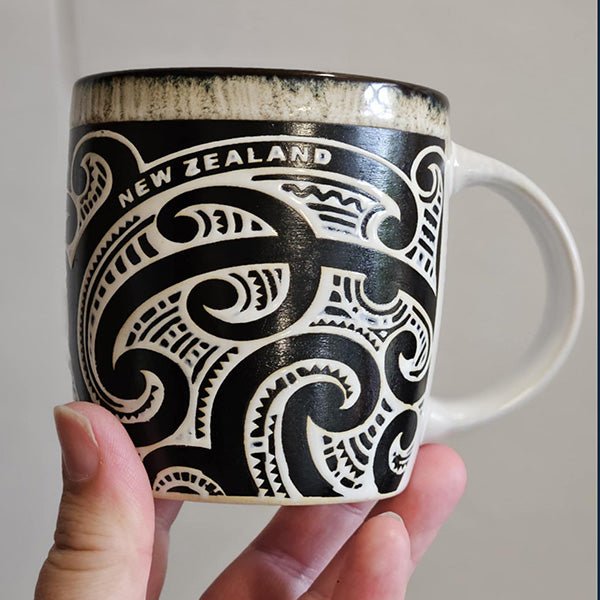 Cream NZ Maori Tattoo Stoneware Mug - ShopNZ
