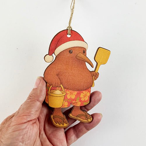 Cute Santa Kiwi with Bucket and Spade Christmas Ornament - ShopNZ