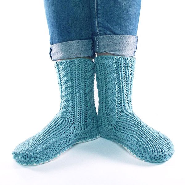 Duck Egg Blue Sheepskin and Merino Slipper Socks - ShopNZ