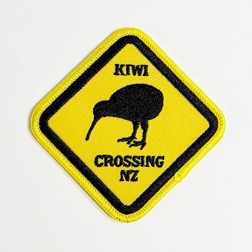 Fun Kiwi Crossing Road Sign Iron On Patch - ShopNZ