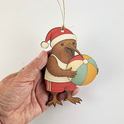 Fun Santa Kiwi with Beach Ball Christmas Ornament - ShopNZ