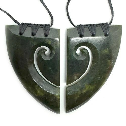 Genuine NZ Greenstone Split Heart Necklaces with Binding - ShopNZ