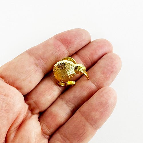 Gold Kiwi Bird Pinback Badge - ShopNZ