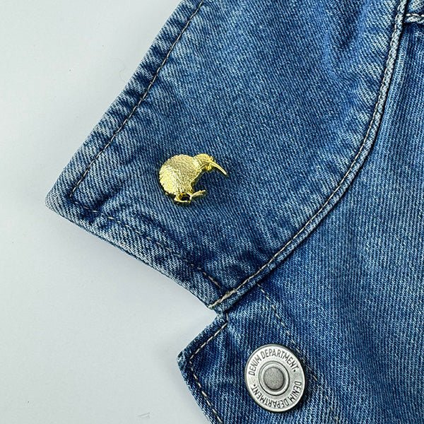 Gold Kiwi Bird Pinback Badge - ShopNZ