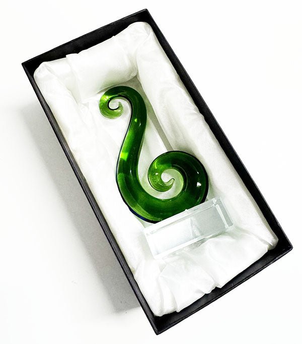 Green Glass Maori Koru Hook Ornament or Trophy - ShopNZ