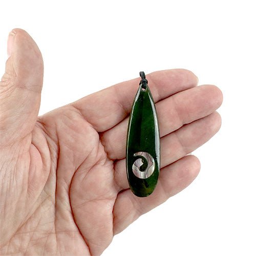 Greenstone Drop Necklace with Paua Koru Insert - ShopNZ