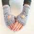 Handmade Grey Wool Fingerless Gloves with Pretty Flower Embroidery - ShopNZ