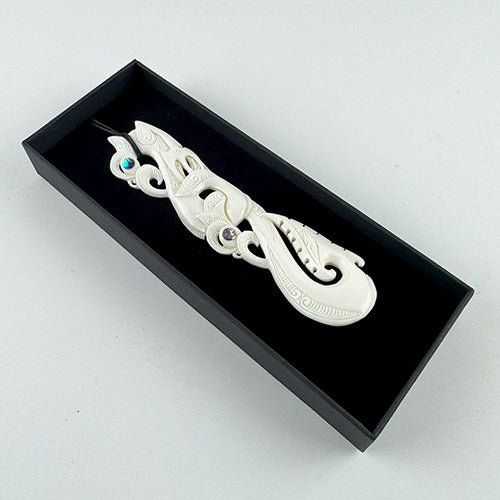 Intricately Carved 12.5cm Maori Bone Manaia Necklace - ShopNZ