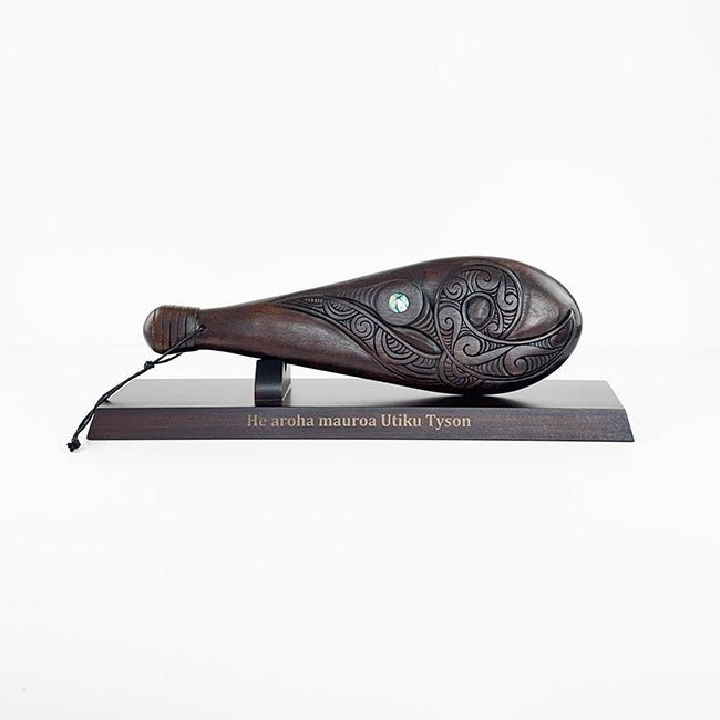 Mahogany Maori Patu with Koru Carving and Optional Stand - ShopNZ