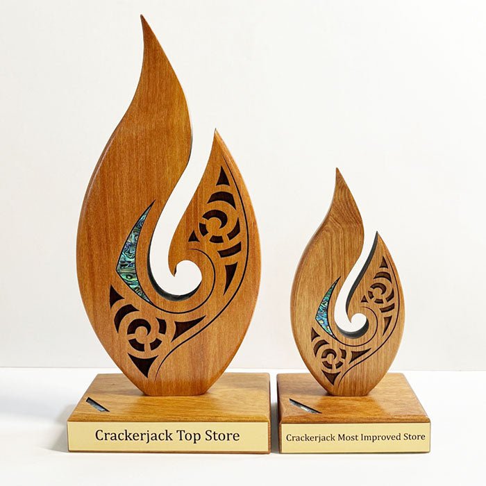 NZ Maori Roimata Koru Pacific Rimu Sculpture Trophy - ShopNZ