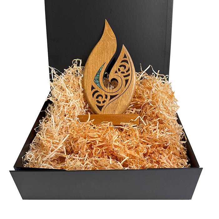 NZ Maori Roimata Koru Pacific Rimu Sculpture Trophy - ShopNZ