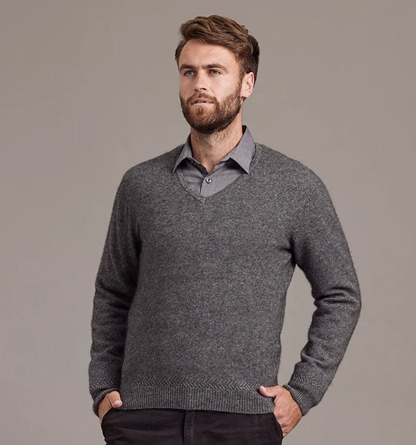NZ Merino Possum Silk Mens V - neck Sweater - ShopNZ