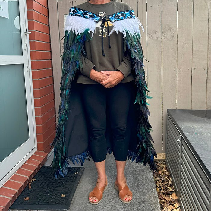 Paua Blue Maori Korowai with Patiki Taniko - ShopNZ