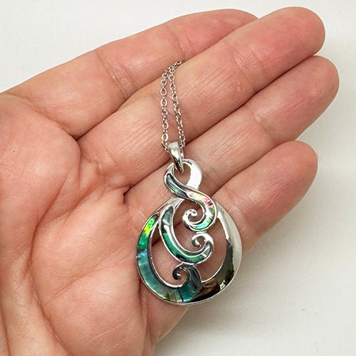 Pretty NZ Paua and Silver Twist Koru Necklace - ShopNZ