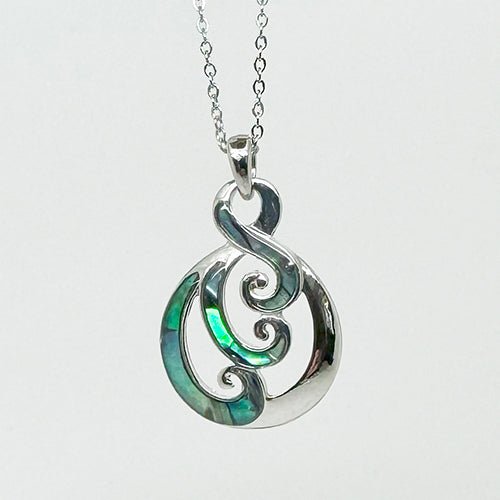 Pretty NZ Paua and Silver Twist Koru Necklace - ShopNZ