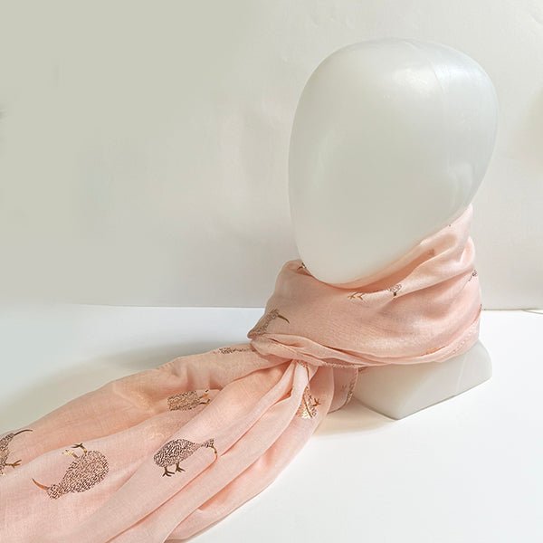 Pretty Soft Pink Scarf with Sparkly Kiwi Birds - ShopNZ