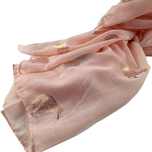 Pretty Soft Pink Scarf with Sparkly Kiwi Birds - ShopNZ