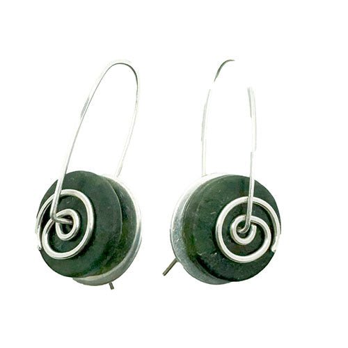 Stone Arrow Greenstone Silver Spiral Drop Earrings - ShopNZ