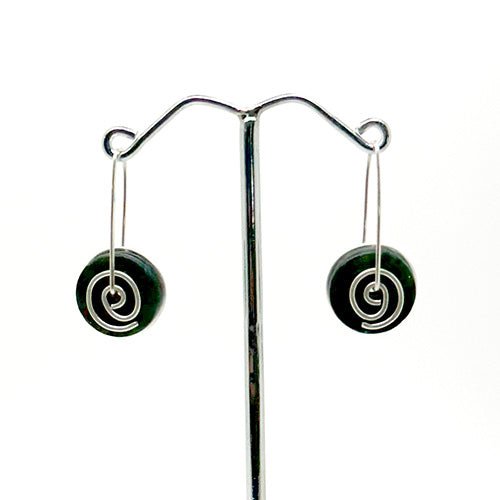 Stone Arrow Greenstone Silver Spiral Drop Earrings - ShopNZ