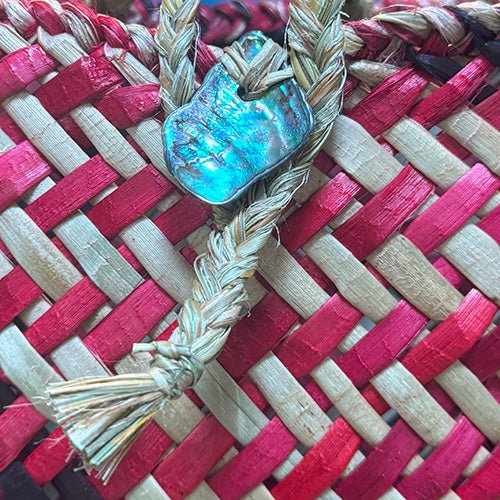 Teal and Natural Maori Flax Kete Backpack - ShopNZ