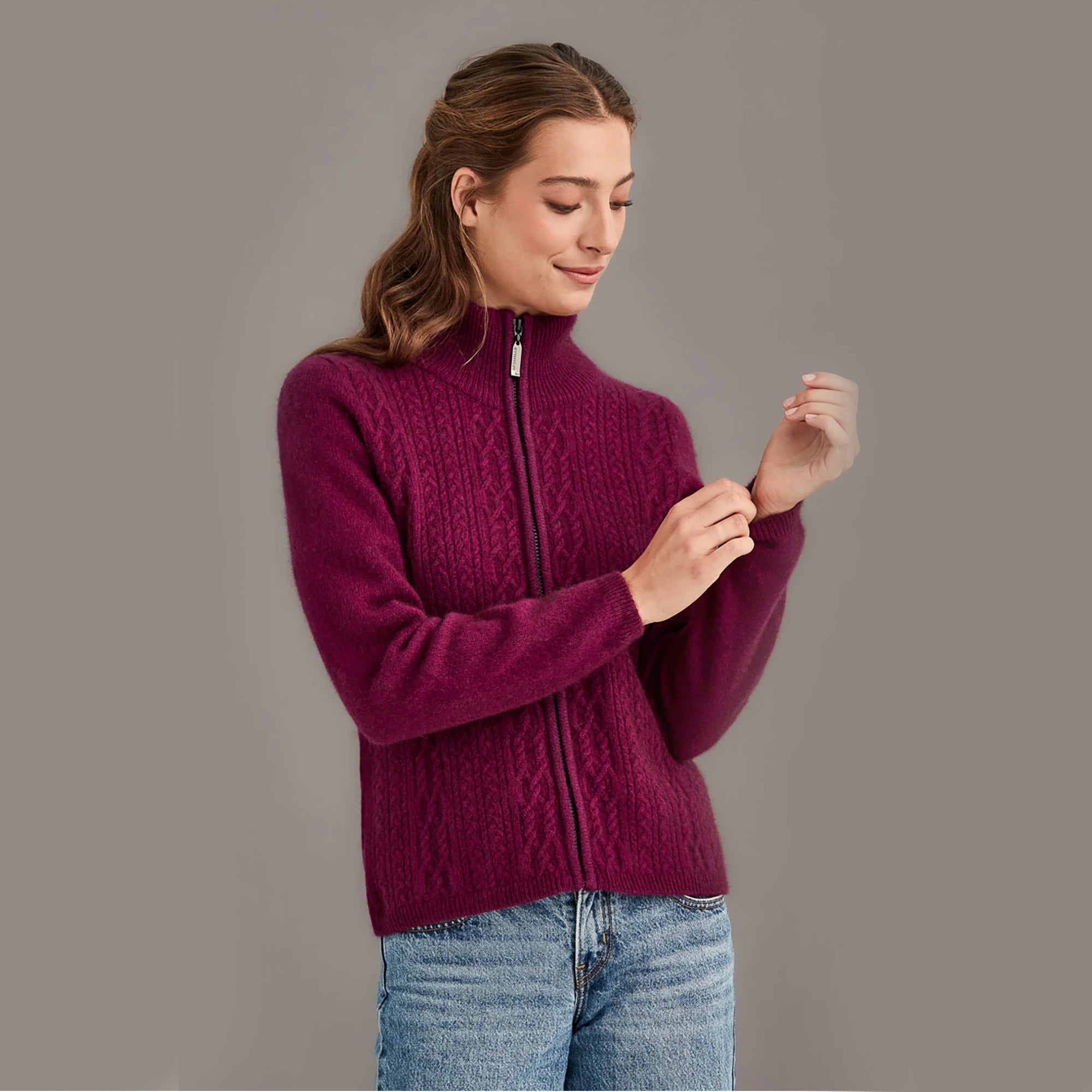 Womens Merino Possum Silk Zip Cable Jacket - ShopNZ