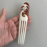 Maori Bone Heru Comb with Contrast Stained Koru - ShopNZ