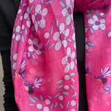 Hot Pink NZ Birds and Manuka Flower Scarf or Sarong - ShopNZ