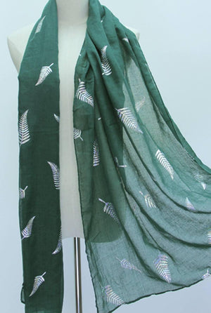 Lovely Green Scarf with Sparkly Silver Ferns - ShopNZ
