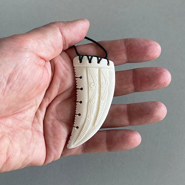 Intricately Carved Maori Bone Necklace In The Shape Of A Shark&