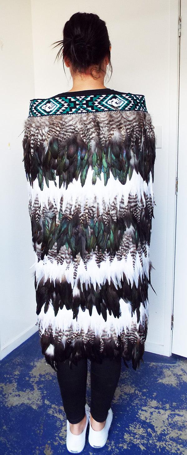 Maori Feather Korowai - White Jade Mottled Stripe - ShopNZ