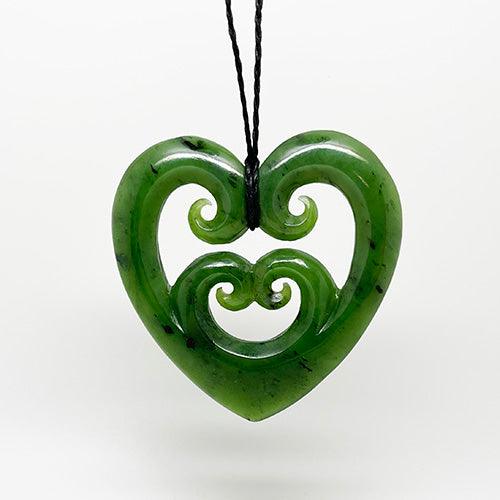 Medium Genuine NZ Greenstone Heart Necklace with 4 Koru - ShopNZ