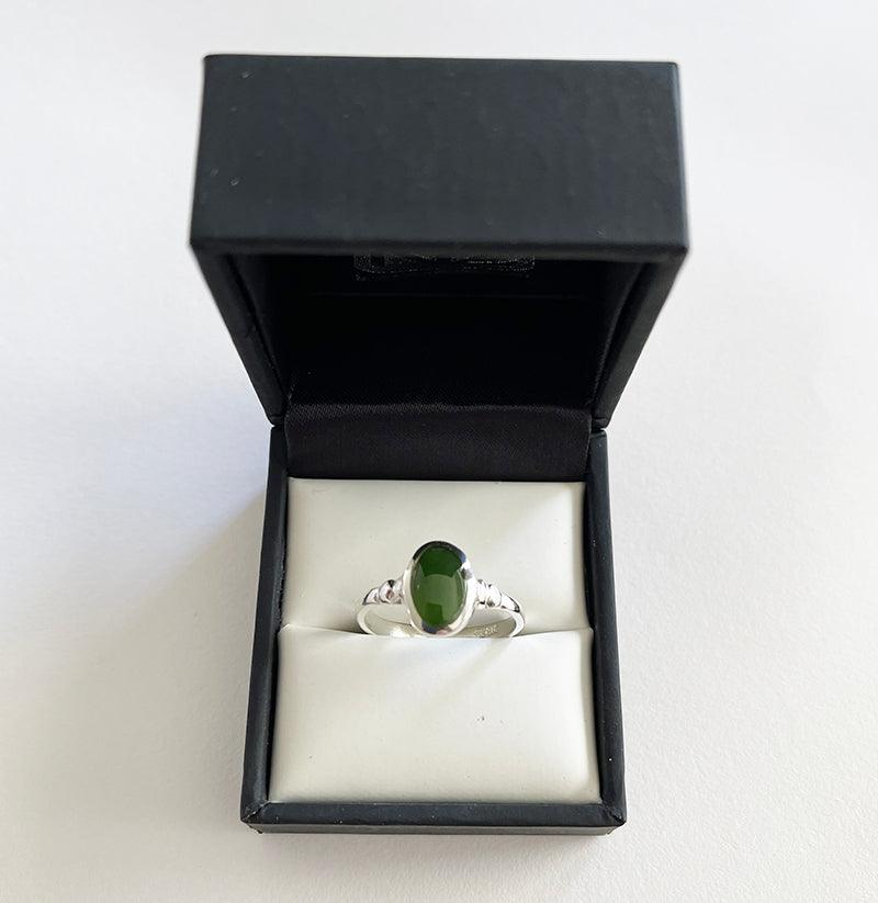 Womens Oval Sterling Silver and Greenstone Ring - ShopNZ