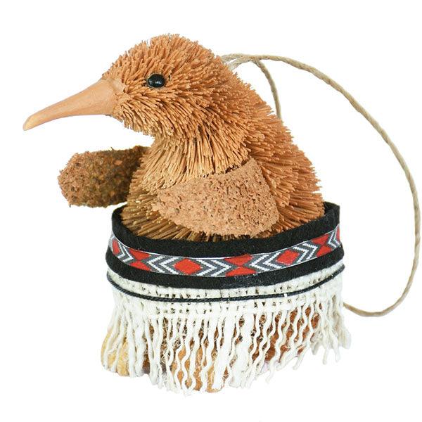 Cute Brush NZ Kiwi Bird Christmas Ornament with Piupiu