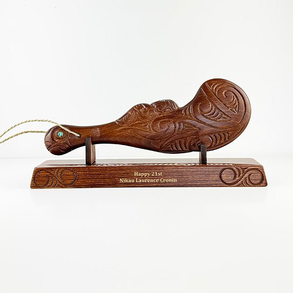 38cm Carved Maori Wahaika Club (Stand Optional) - ShopNZ