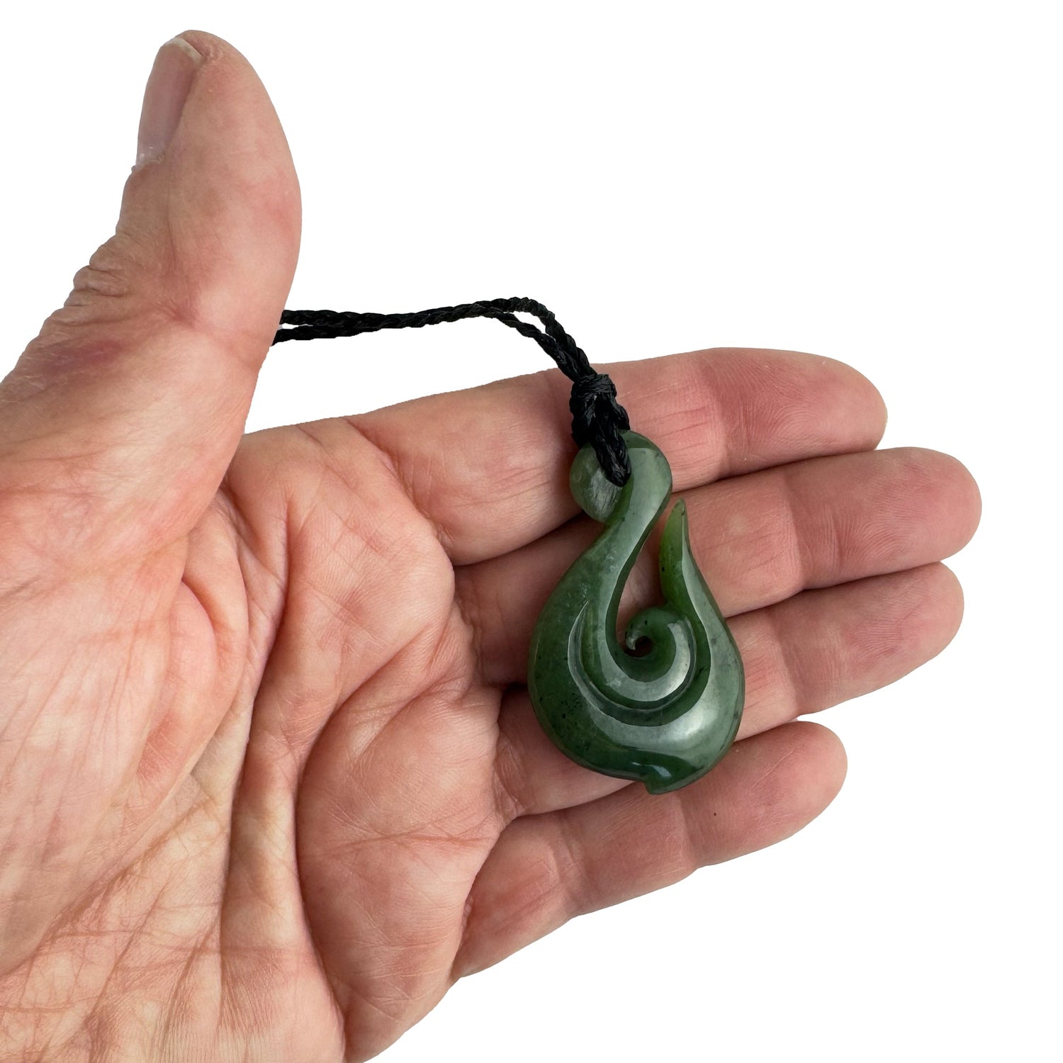 45mm Genuine NZ Greenstone Māori Hook Koru Necklace - ShopNZ