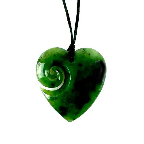4cm Genuine NZ Greenstone Heart Necklace with Koru - ShopNZ