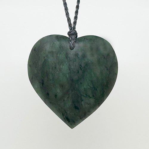 60mm Genuine NZ Greenstone Manawa Heart Necklace - ShopNZ