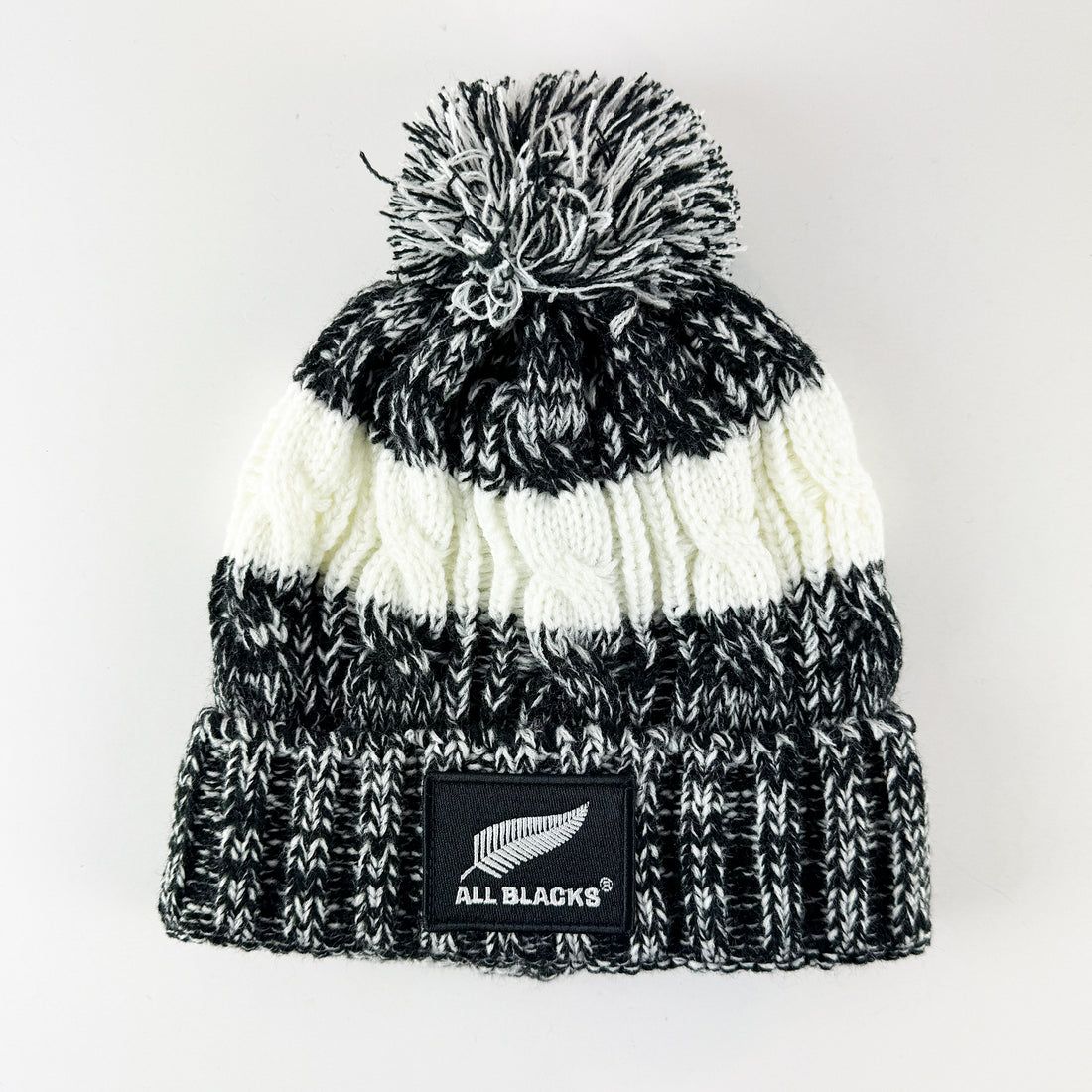 Cosy All Blacks Rugby Two Tone Knit Beanie Hat with Pompom