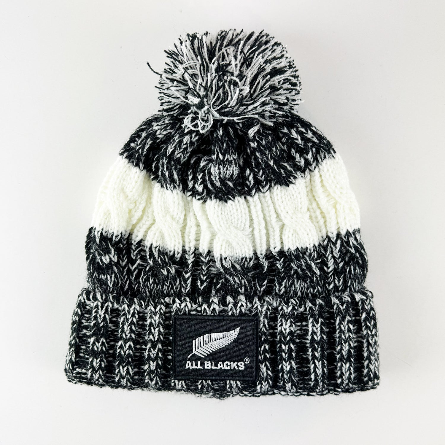 Cosy All Blacks Rugby Two Tone Knit Beanie Hat with Pompom