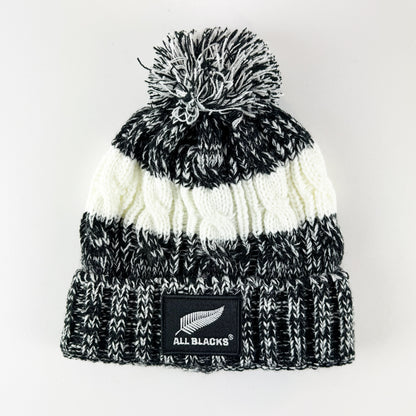 Cosy All Blacks Rugby Two Tone Knit Beanie Hat with Pompom